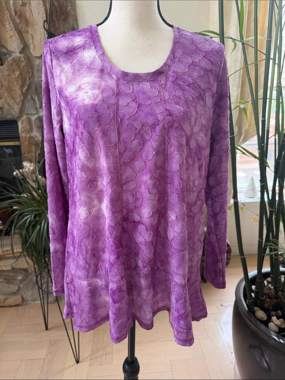 LOGO by Lori Goldstein Purple Floral-Texture Long Sleeve Tee